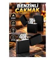 Siyah Metal Benzinli Çakmak Kutulu Hediyelik Şık Tasarım