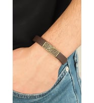 Eskitme Metal Zebra Aksesuarlı Kahverengi Deri Erkek Bileklik