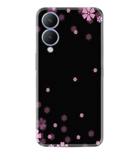 Vivo Y17S Kılıf Resimli Desenli Baskılı Silikon Black flowers 1391