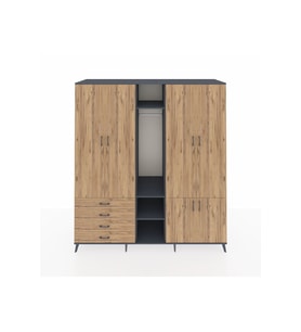 Kronos Dolap 14 Raflı 4 Çekmeceli Tek Askılı 220x59x243 Antrasit-Çam/Çam