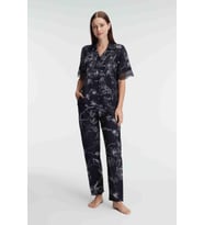 Anıl 9895 Yarım Kollu V Yaka Kadın Viskon Çiçek Desenli Yazlık Dokuma Dantel Detaylı Pijama Takımı