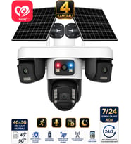 Trio 4 Kameralı 20MP 4G Sim Kartlı Güvenlik Kamerası Çift Solar Panelli Gece Görüşlü Güneş Enerjili