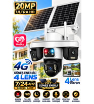 Trio-479 4G SIM Kartlı Solar Güvenlik Kamerası 4 Kameralı Çift Panelli Gece Görüşlü Güneş Enerjili