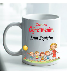 Kişiye Özel İsim ve Fotoğraf Baskılı Öğretmen Temalı Kupa Bardak No:0012