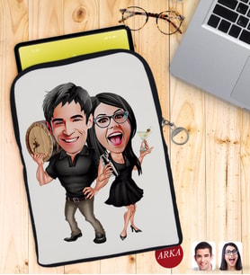 BK Gift Kişiye Özel Sevgililer Karikatürlü Taşınabilir Koruyucu Tablet Kılıfı & Organizer Çanta - Siyah-18
