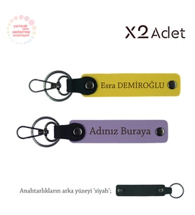 Kuzene Doğum Günü Armağanı, İsimli & Soyisimli 2’li Anahtarlık Seti, Mor Menekşe-Sarı-Siyah