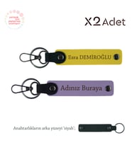 Kuzene Doğum Günü Armağanı, İsimli & Soyisimli 2’li Anahtarlık Seti, Mor Menekşe-Sarı-Siyah