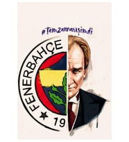 Tam Zamanı Şimdi Fenerbahçe Logo Ve Atatürk 33x48 Poster Duvar Posteri Çift Taraflı Bant Hediye