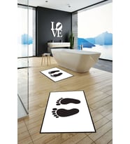 EVDEYA Baskılı Yıkanabilir Sade Ayak İzi Desenli İkili Banyo Halısı Klozet Takımı, KLOZET-21-BEYAZ, (Beyaz)