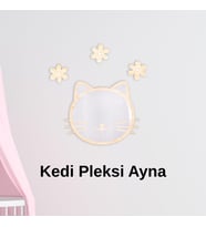Ahşap Pleksi Ayna kedi Duvar Dekoru – 30x25 cm Çocuk Bebek Odası Dekoratif Aksesuar