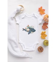 Unisex Beyaz Bebek Balina Baskılı Çıtçıtlı Body