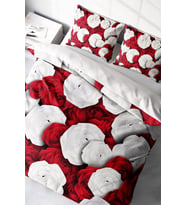 Lastikli Çarşaflı %100 Pamuk Saten Çift Kişilik Nevresim Takımı White & Red