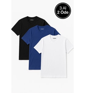 Erkek 3'lü Paket Kısa Kollu %100 Pamuk V Yaka T-shirt
