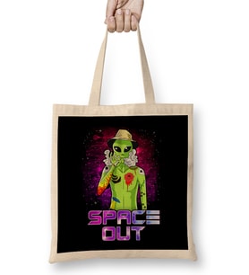 Space Out Hipster Alien Smoking & Spacing Out UFO Bez Çanta Uzun Saplı