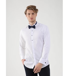 Beyaz Erkek Slim Fit Desenli Ata Yaka Duble Manşetli Kol Gömlek