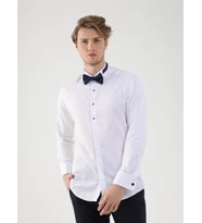 Beyaz Erkek Slim Fit Desenli Ata Yaka Duble Manşetli Kol Gömlek