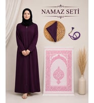 Kadın Namaz Seti Fermuarlı Viskon Namaz Elbisesi Örtü İnci Tesbih Seccade M1001