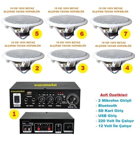 Tavan Hoparlör Seti (1 Adet Anfi + 6 Adet 16 cm Tavan Hoparlör)