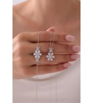 Gümüş Unutma Beni Çiçeği Kolye & Bileklik Seti - 925 Ayar Gümüş Set
