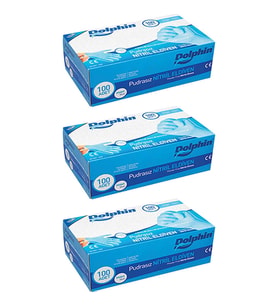 Dolphin Tek Kullanımlık Lateks Mavi Pudrasız Nitril Muayne Eldiveni Large Büyük Boy - 100'lü 3 Paket