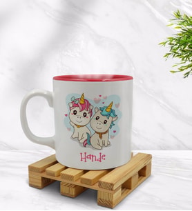 BK Gift Kişiye Özel Sevimli Çiftler Tasarımlı İçi Kırmızı Renkli Kupa Bardak Model 5
