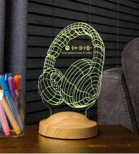 Kulaklık Led Lamba, Spotify Barkodlu 3D Kulaklık Kişiye Özel DJ Hediyesi