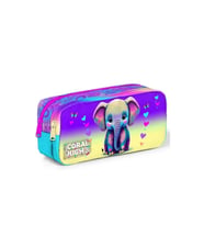 CORAL HIGH 12083 KIDS PEMBE TURKUAZ FİL DESENLİ İKİ BÖLMELİ KALEM ÇANTASI