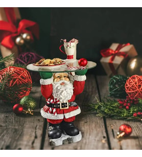 Tepsi Tutan Noel Baba Heykeli Kırmızı Beyaz 11x21 Cm (TEPSİ DAHİL DEĞİLDİR)