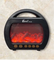 UltraTekno FP-535 Şömine Efektli Retro Ahşap Görünümlü USB Tf Girişli Am/fm/sw1-2 Nostaljik Radyolu Bluetooth Hoparlör (Mat Siyah)