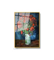 Dikey Çerçeveli Cam Vangogh 39 Modern Ev Dekoru Duvar Sanatı Ev Ofis Tablosu (Altın)
