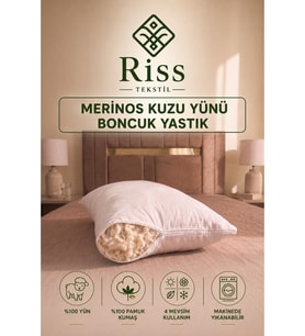 %100 Merinos Kuzu Yünü Dolgulu Boncuk Yastık 50x70cm