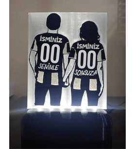 Sevgiliye - Eşe Hediyelik Isme Özel Siyah-Beyaz Forma Desenli Dekoratif Led Lamba - Kablolu