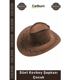 Özel Üretim Nubuk Kumaş Kostüm Parti Aksesuar Kahverengi Bağlama İpli Şık Süet Kovboy Şapkası Çocuk