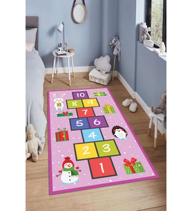 Dijital Baskılı Kaymaz Taban Yıkanabilir Kolay Temizlenir Modern Çocuk Odası Halısı NDÇ-HP-619 (Pembe)