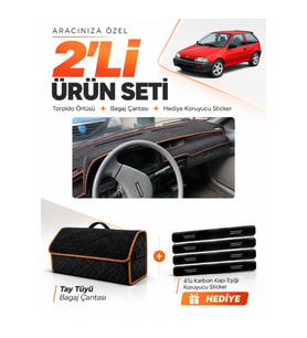 SUZUKI SWİFT (1988-1994) Uyumlu Torpido Örtüsü + Tay Tüyü Bagaj Çantası + Sticker Seti - Siyah Kahverengi