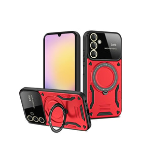 Newface Samsung Galaxy S25 Kılıf Joy Lens Standlı Kapak - Kırmızı
