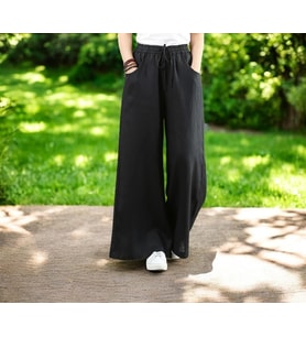 Yazlık Beli Lastikli Şık Keten Pantolon (Siyah)