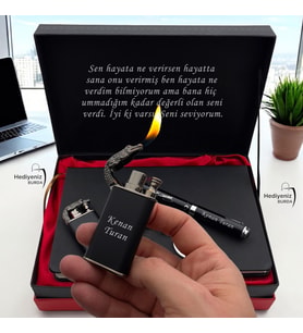 Kişiye Özel Kemal Atatürk İmza Kalemi l Ejderha Alevli Çakmak l Anahtarlık l Defter Hediye seti