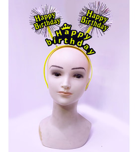 Happy Birthday Püsküllü Neon Sarı Renk Doğum Günü Tacı 22X19 Cm