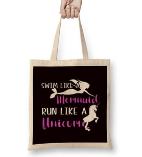 Swim Like Mermaid Run Like Unicorn Swimmer Runner Athlete Bez Çanta Uzun Saplı