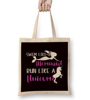 Swim Like Mermaid Run Like Unicorn Swimmer Runner Athlete Bez Çanta Uzun Saplı
