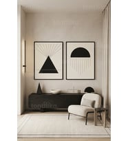 Minimalist Geometrik Sanat 2'li Ahşap Çerçeveli Tablo Seti