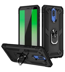 Huawei Mate 10 Lite Kılıf Zore Vega Yüzüklü Standlı Zırh Kılıf (Siyah)