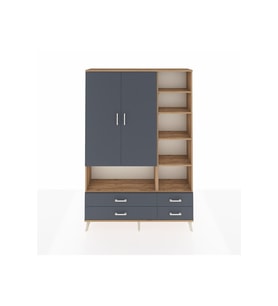 Arges Dolap 10 Raflı 4 Çekmeceli 2 Kapaklı 132x30x195 Çam-Antrasit/Antrasit