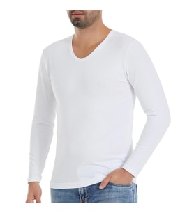 6 Adet Yıldız Erkek Likralı Uzun Kollu T-Shirt Fanila Beyaz 350