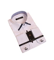 Beyaz Lacivert Bieli Yaka Dar Kesim Micro Kumaş Kol Düğmeli Slim Fit Erkek Gömlek - 200-1