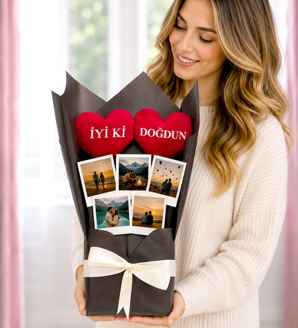 Kişiye Özel 5 Fotoğraflı İyi ki Doğdun Tasarımlı Fotoğraf Buketi