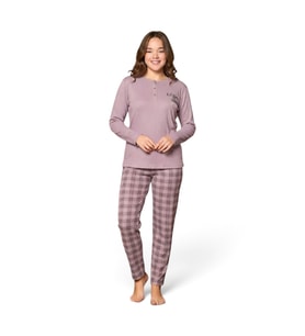 Modalove Kadın Raporlu İnterlok Kumaş Kışlık Uzun Kol Pijama Takımı 8863