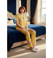 Kadın Çiçekli Örme Pijama Takımı Gömlek Yaka Fonksiyonel Dayanıklı Kaliteli Konforlu Rahat