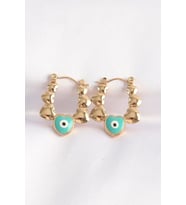 316L Çelik Gold Renk Mavi Nazarlı Kalpli Model Küpe - TJ-BKP8948
